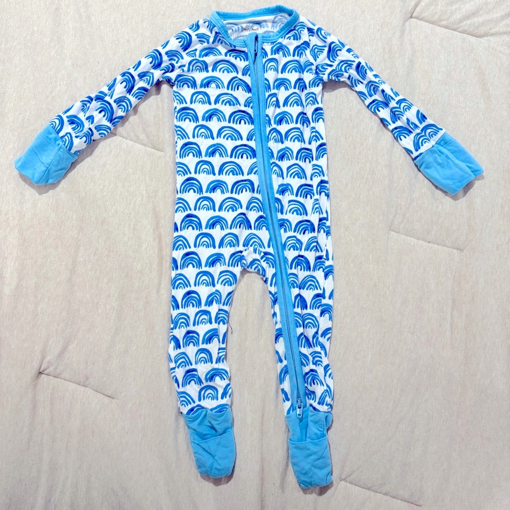 Little Sleepies Blue Rainbow Zippy Onesie Size 0-3